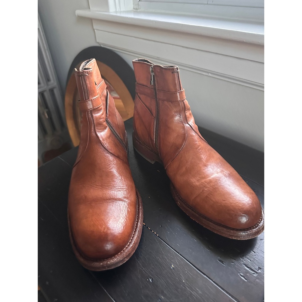 Untamed Street Brown Leather Ankle Boots Side Zip Buckle Made in Italy Mens 42